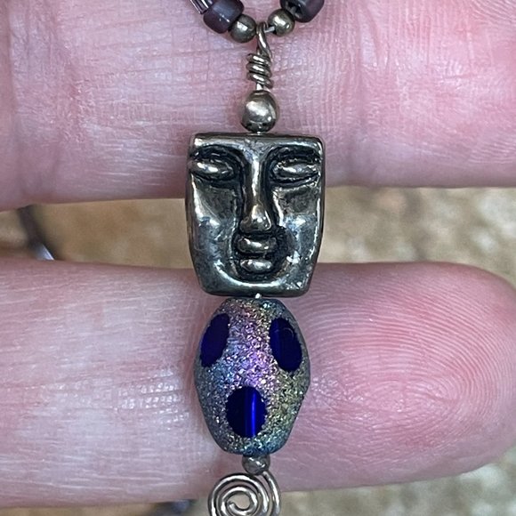 ARTISAN HANDMADE Dark Sterling Silver FACE Pendant on Delicate Beaded Necklace! - Picture 6 of 8